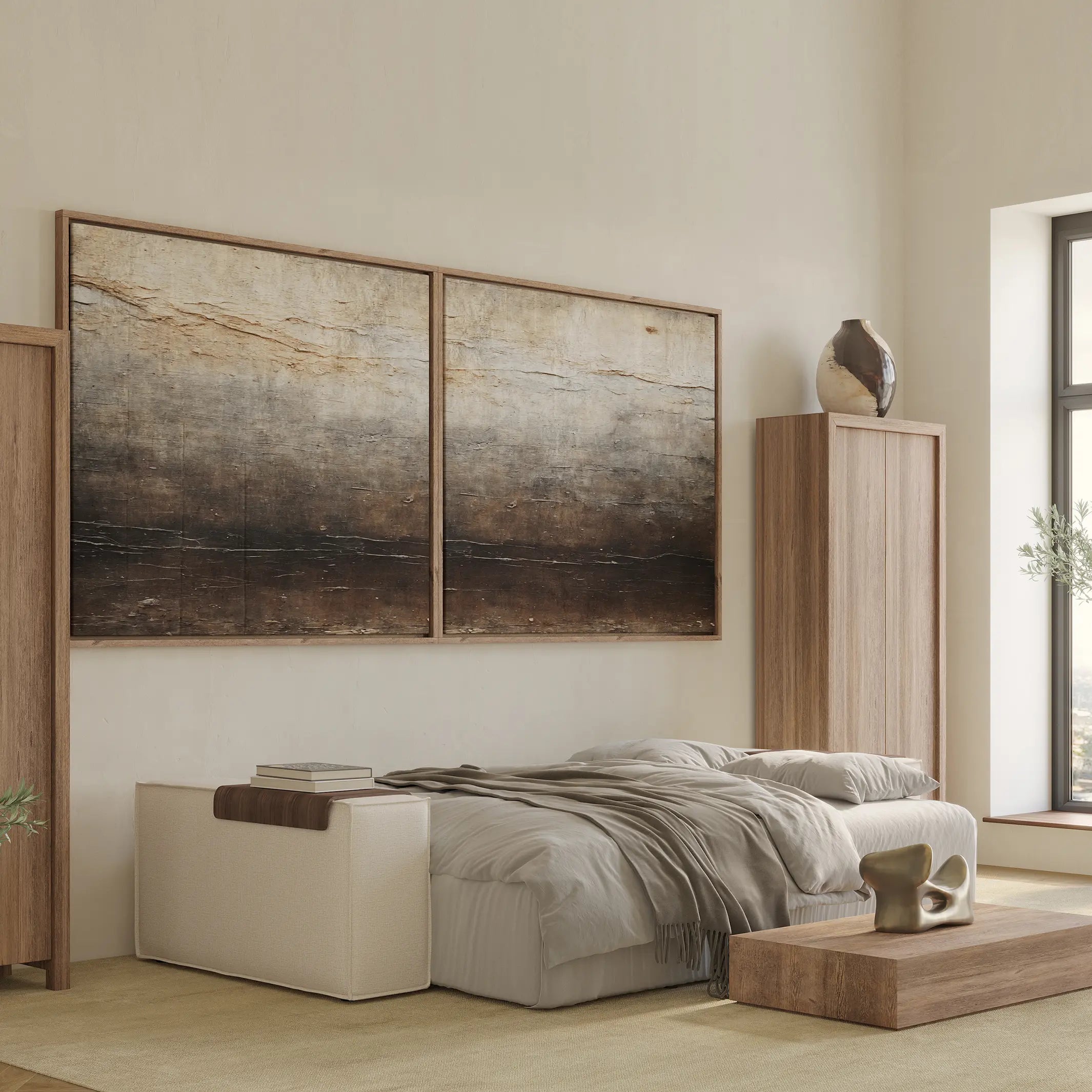 Play sofa bed shown open to a bed with sheets and duvet