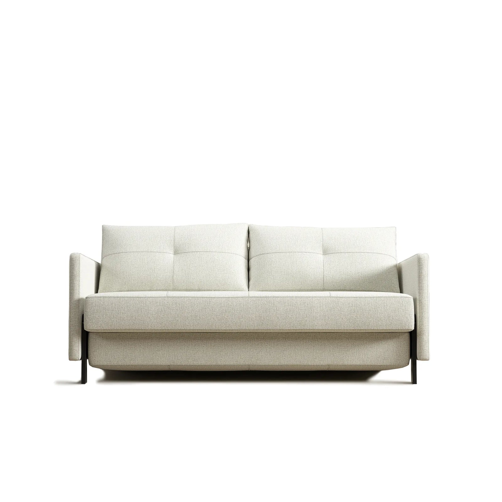Stretch loveseat sofa bed with arms in natural tweed fabric