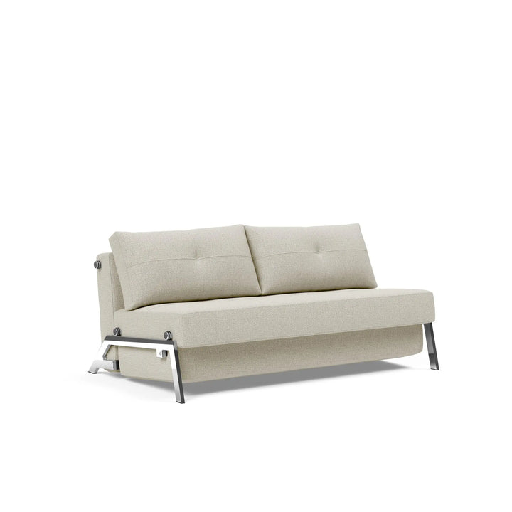 2 seater loveseat sofa bed in natural tweed, armless with chrome legs