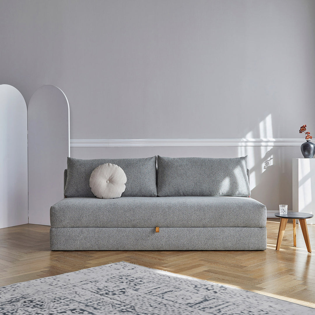 Armless Ash Grey Nest Storage Sofa bed in grey room