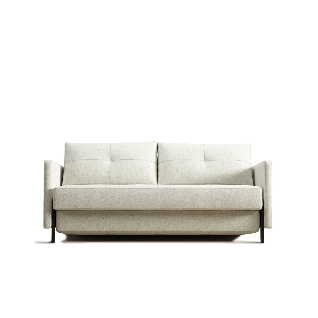 Stretch loveseat sofa bed with arms in natural tweed fabric